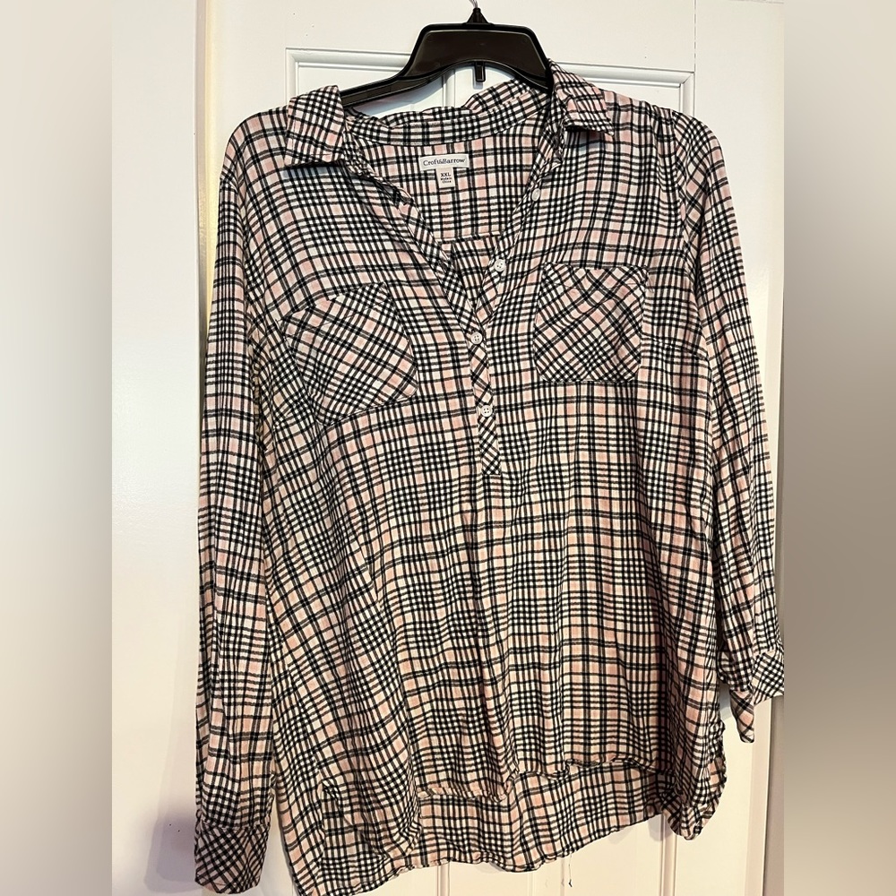 Croft & Barrow pink/black/white long sleeve flannel shirt size XXL